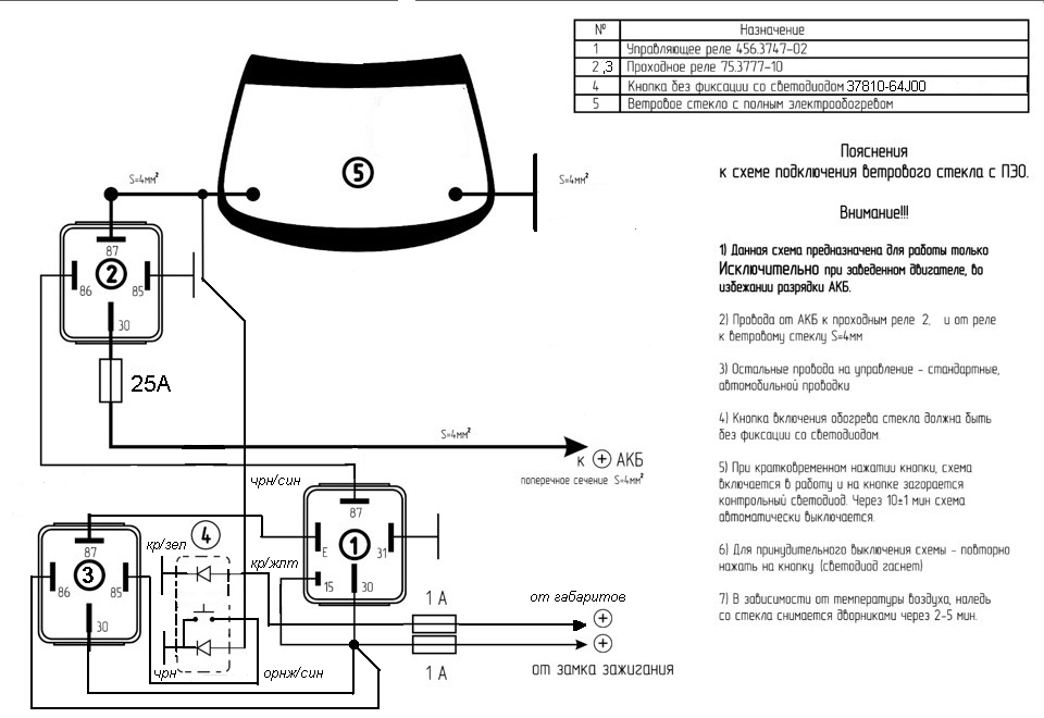 Схема обогрева стекла